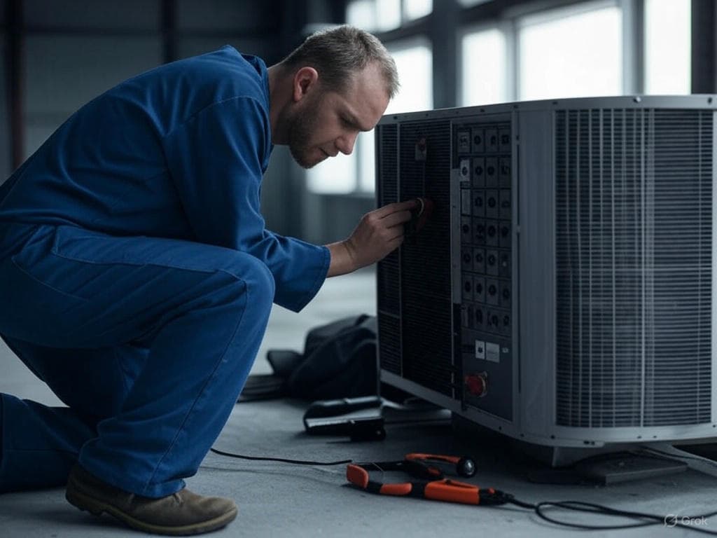 Technician repairing a commercial unit