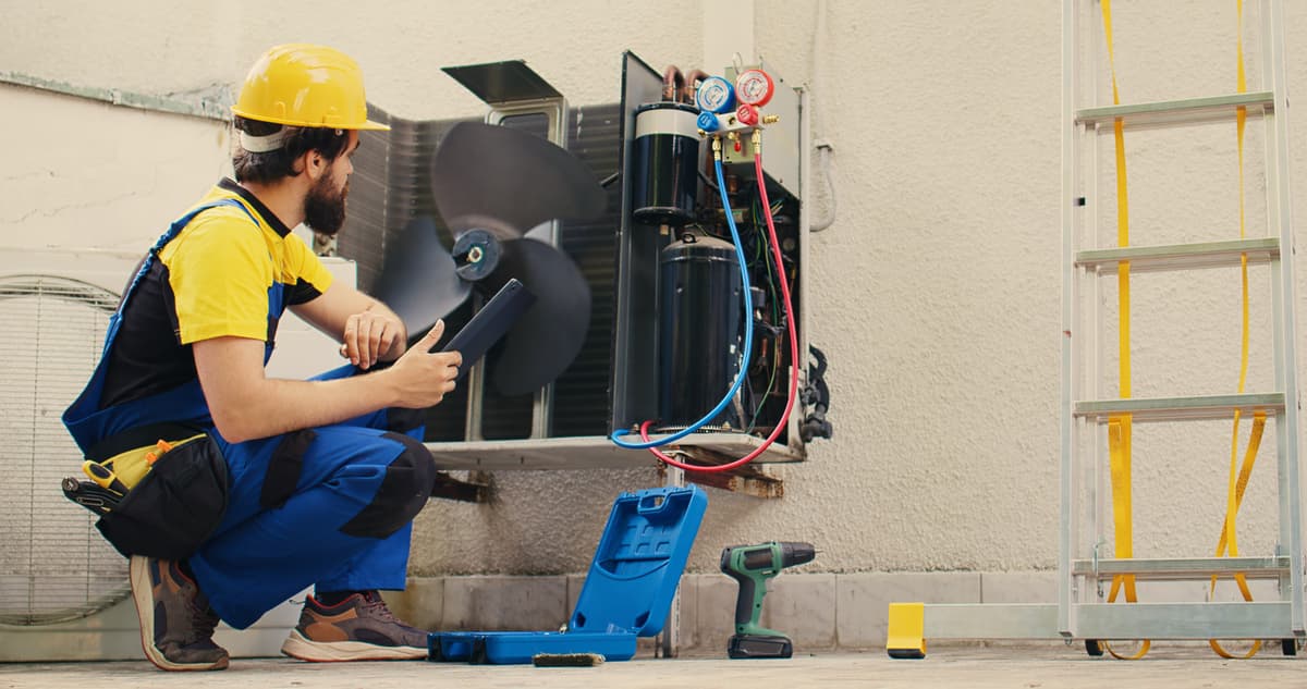 Commercial HVAC technician at work