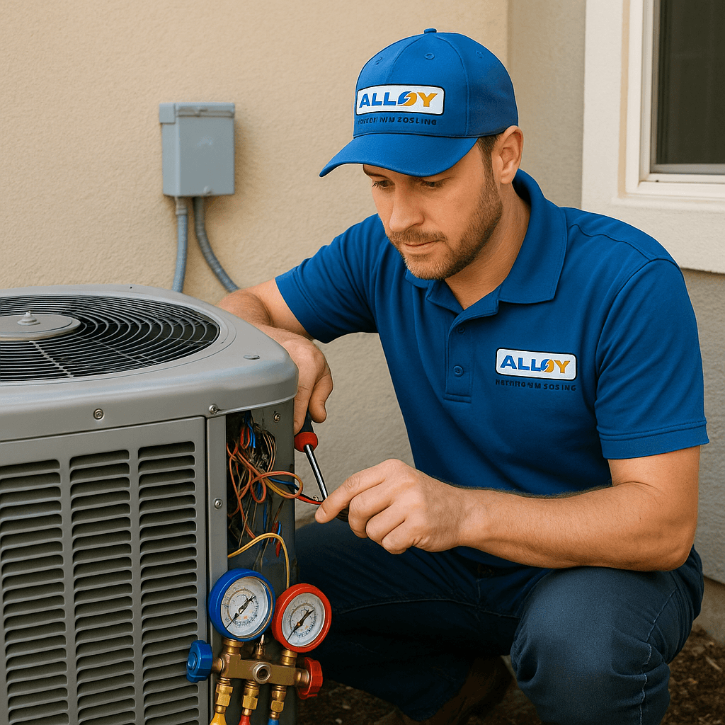 HVAC repair technician servicing a home unit in Colorado