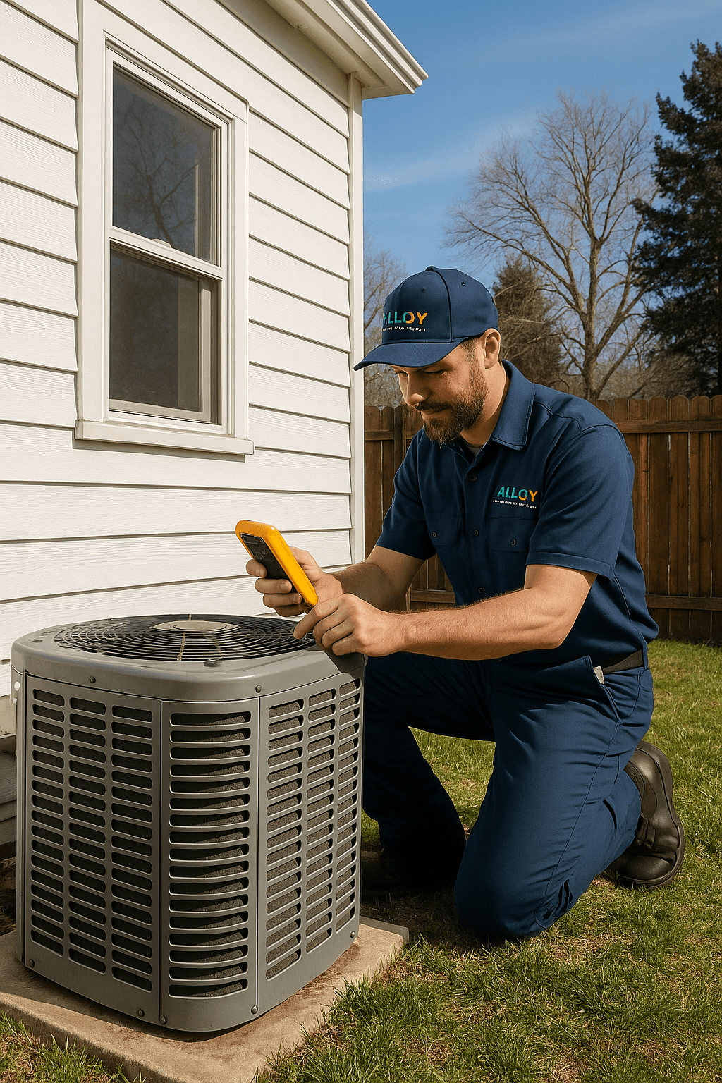 HVAC technician conducting spring HVAC tune-up in Colorado home