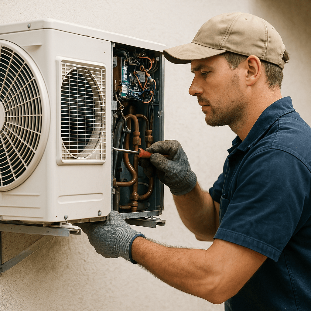 HVAC technician installing new HVAC system Colorado