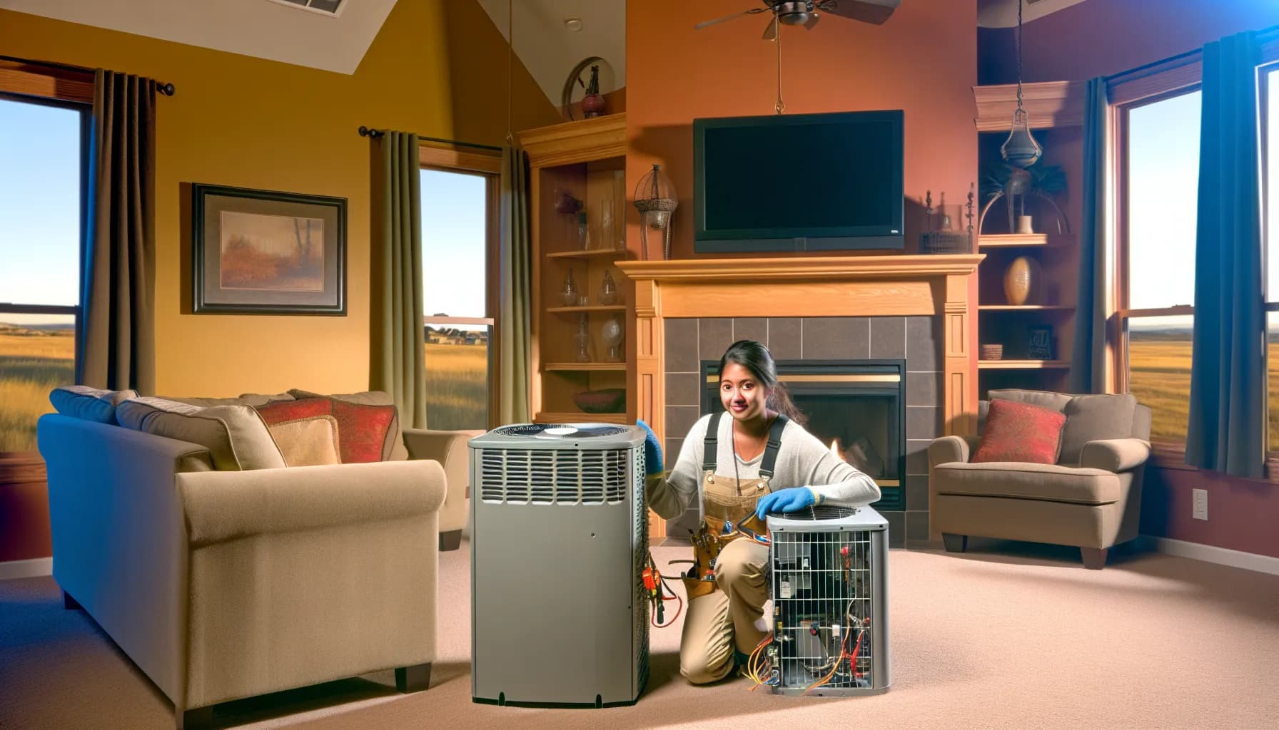Technician performing HVAC maintenance for energy savings in 2024