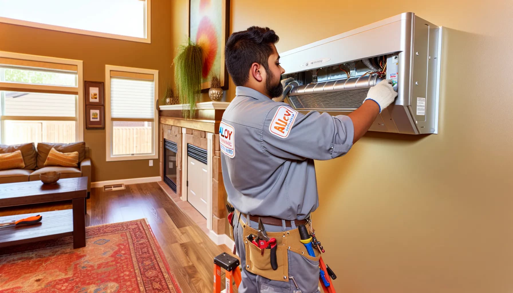 Technician performing HVAC maintenance in a Colorado home