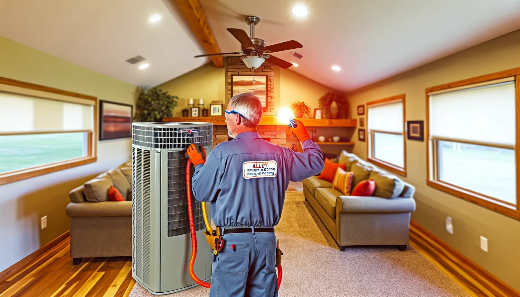 Technician performing HVAC maintenance on a Colorado home