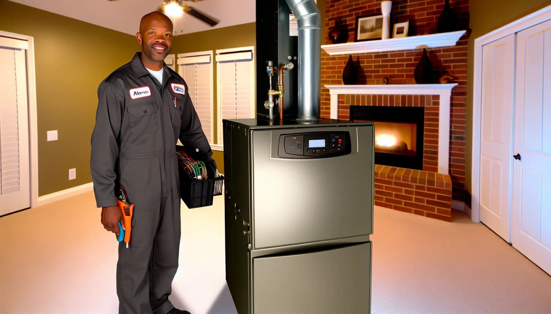 Technician performing HVAC maintenance in a Colorado home