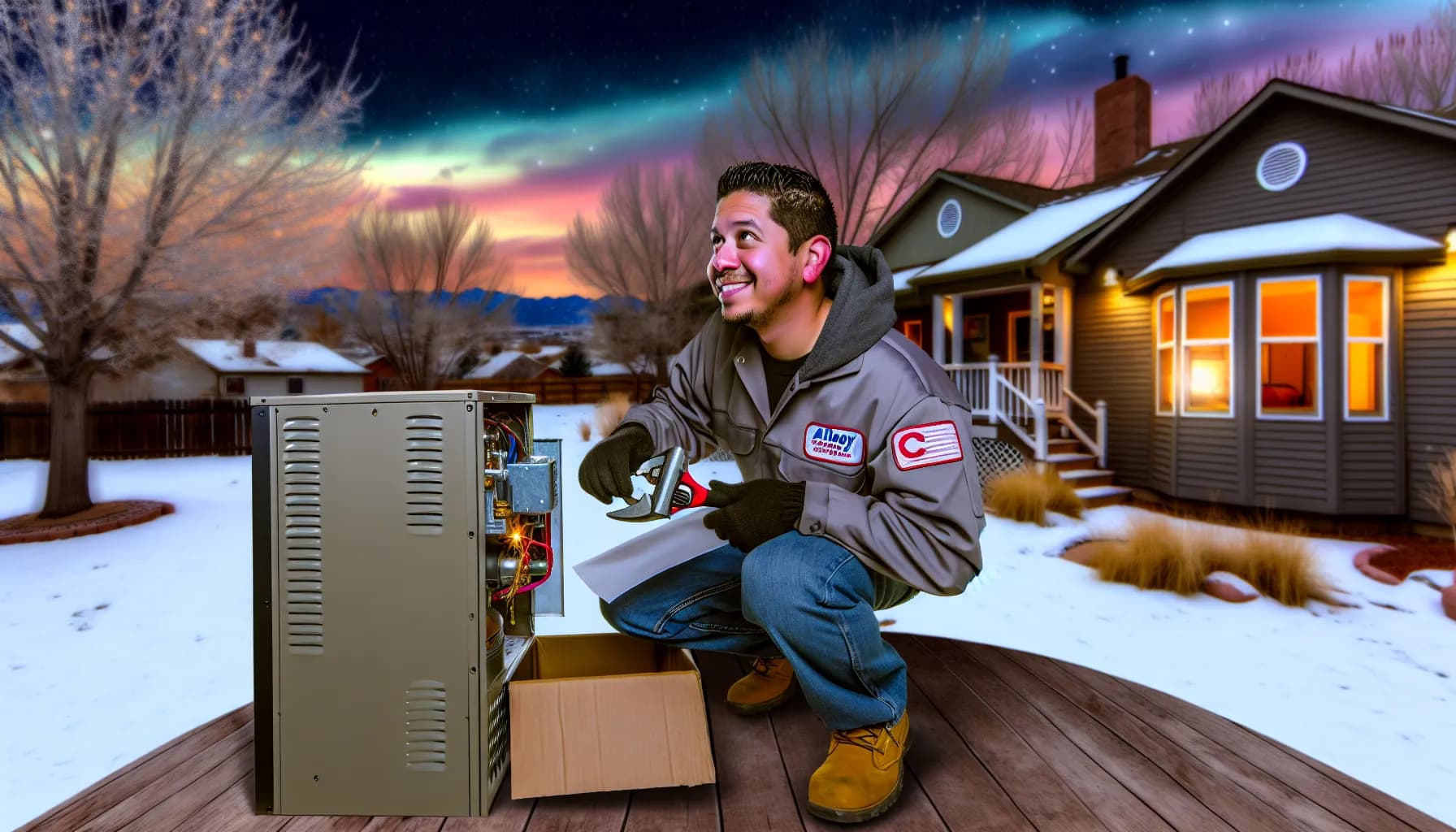 Technician performing emergency HVAC repair in Colorado home