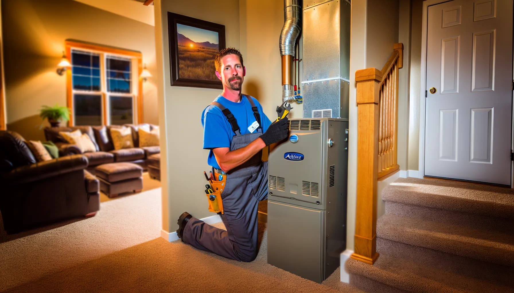 Technician performing HVAC repair in a Colorado home
