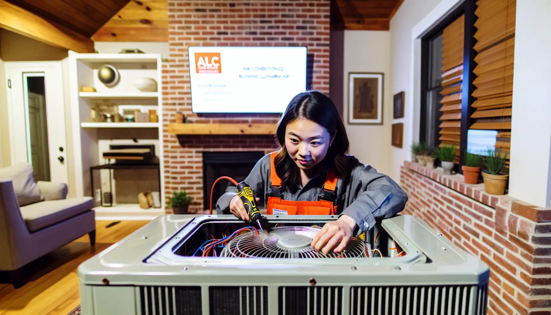 Technician performing HVAC maintenance