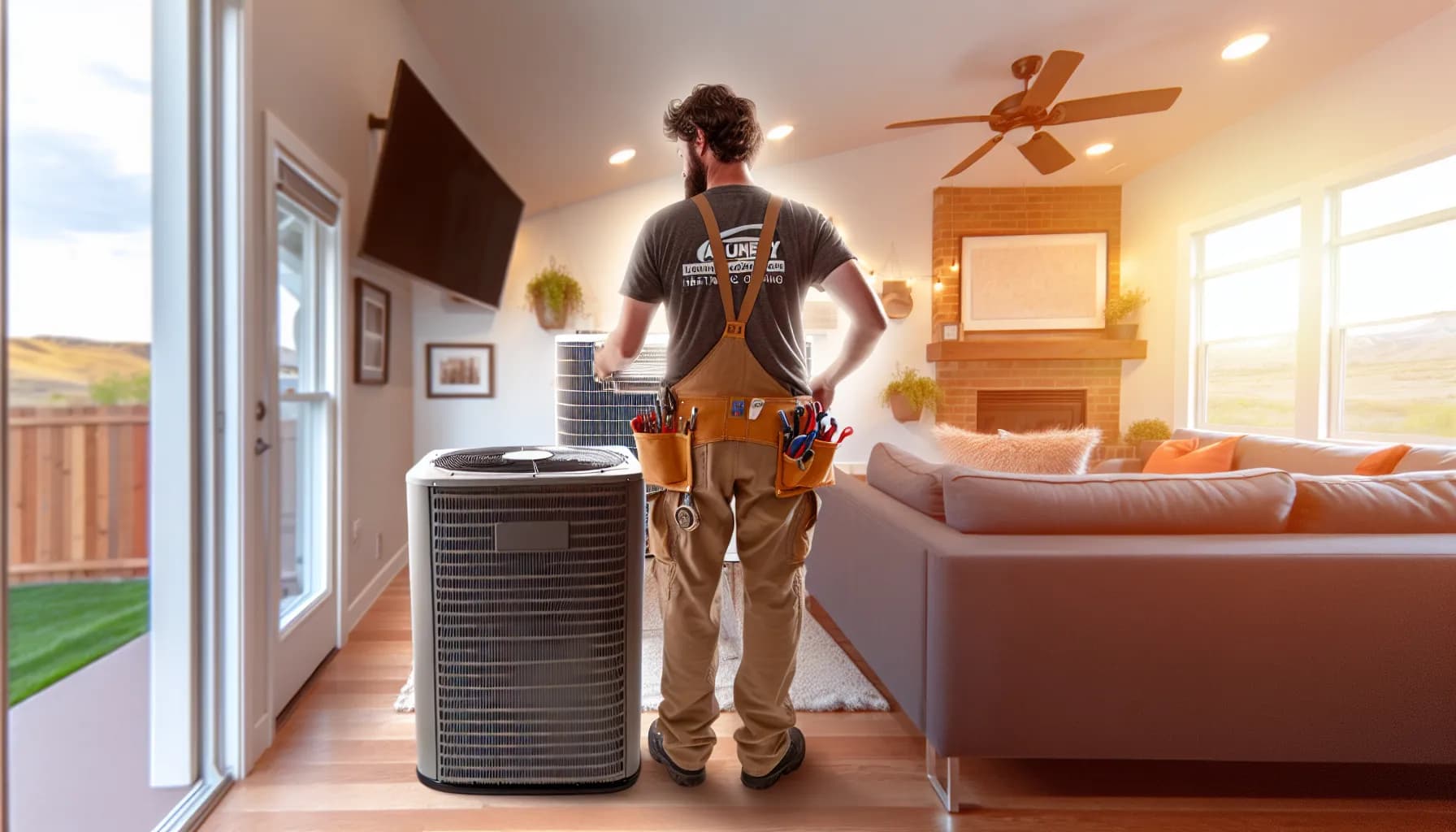 Technician performing HVAC maintenance in a Colorado home