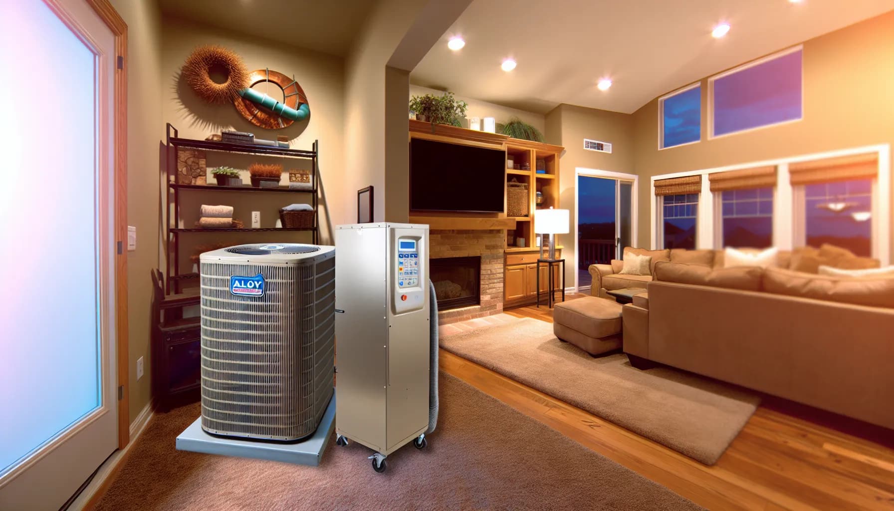 Technician performing HVAC maintenance on outdoor unit