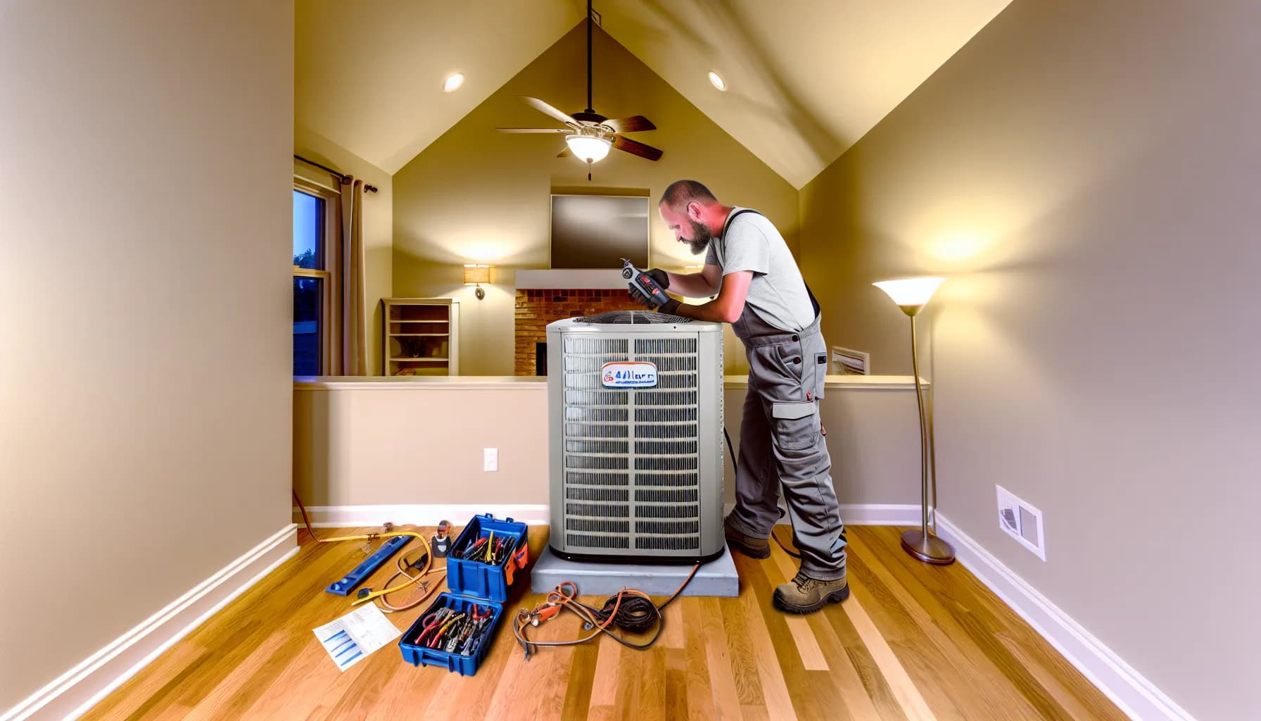 Technician optimizing HVAC system for energy efficiency