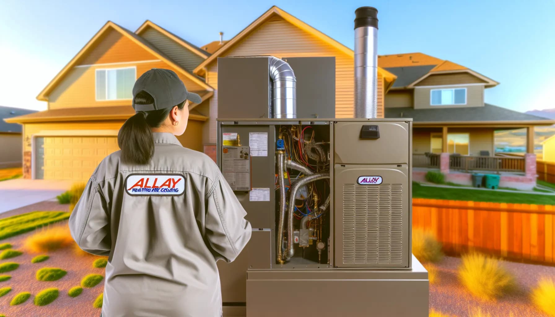 Technician performing HVAC maintenance on a furnace