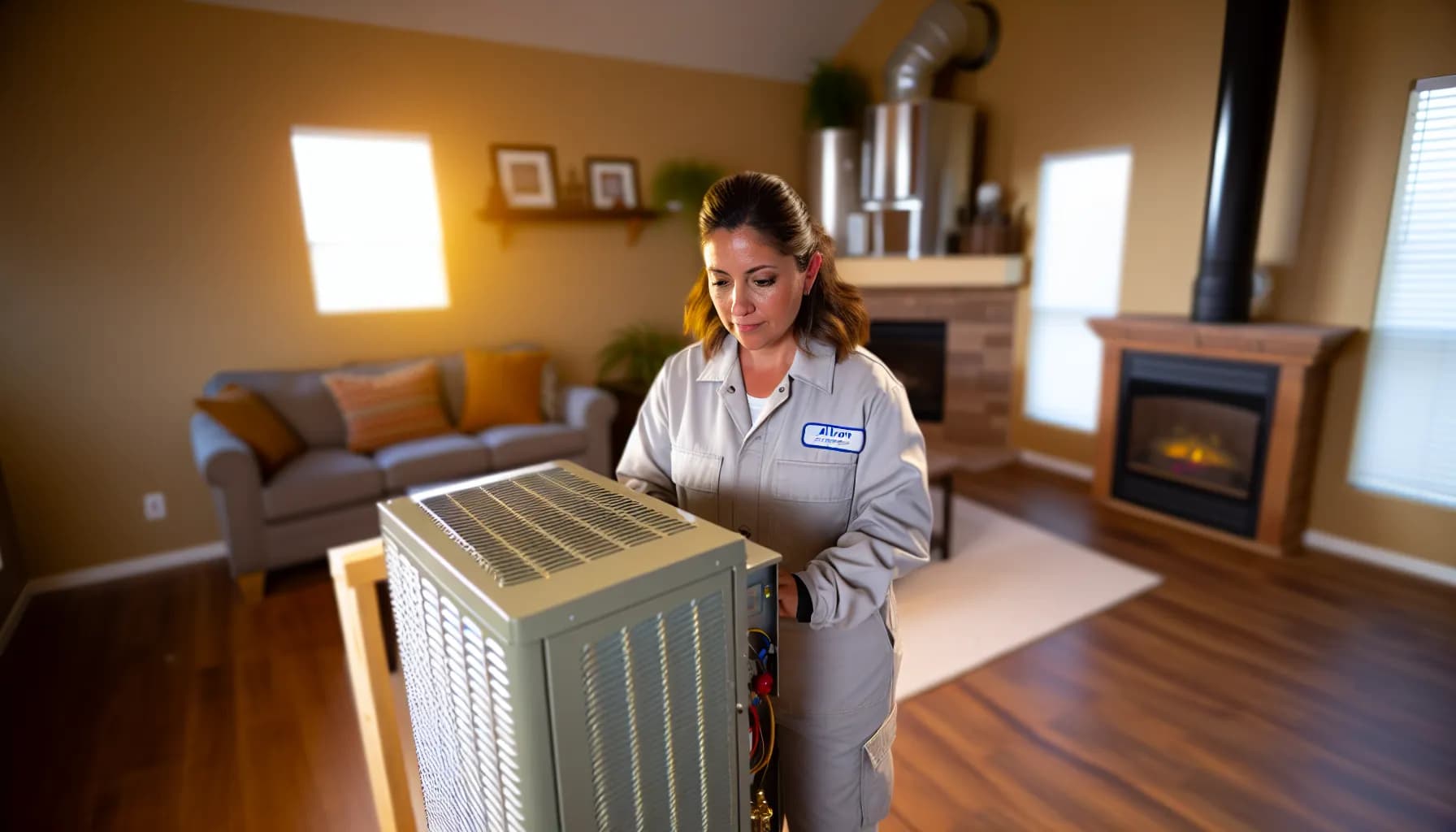 Technician installing a new HVAC system in a Colorado Springs home