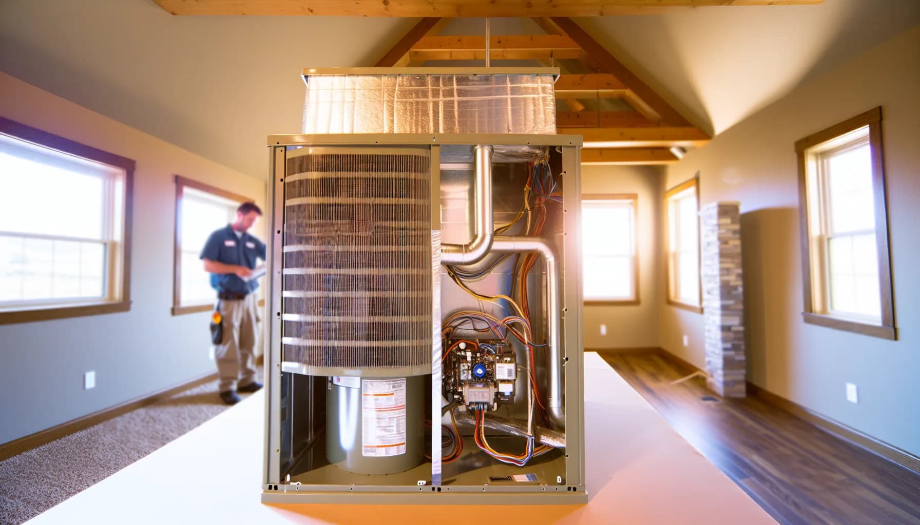 Technician optimizing HVAC system for energy efficiency in a Colorado home