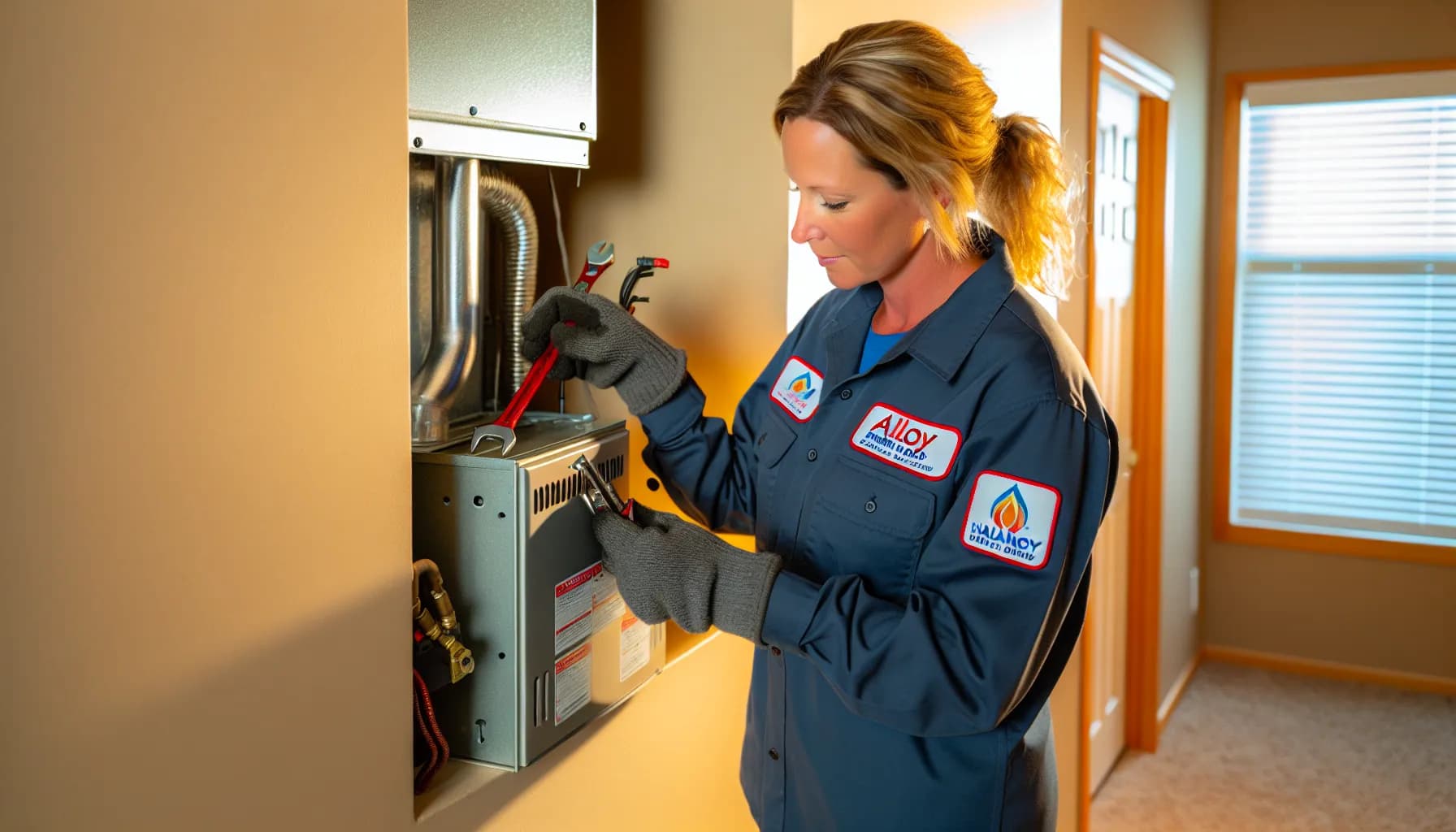 Technician inspecting a furnace in a Colorado Springs home