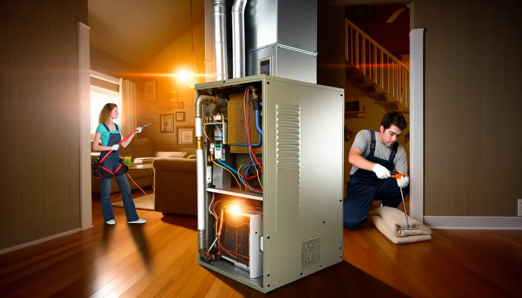 Technician inspecting a furnace in a Colorado Springs home