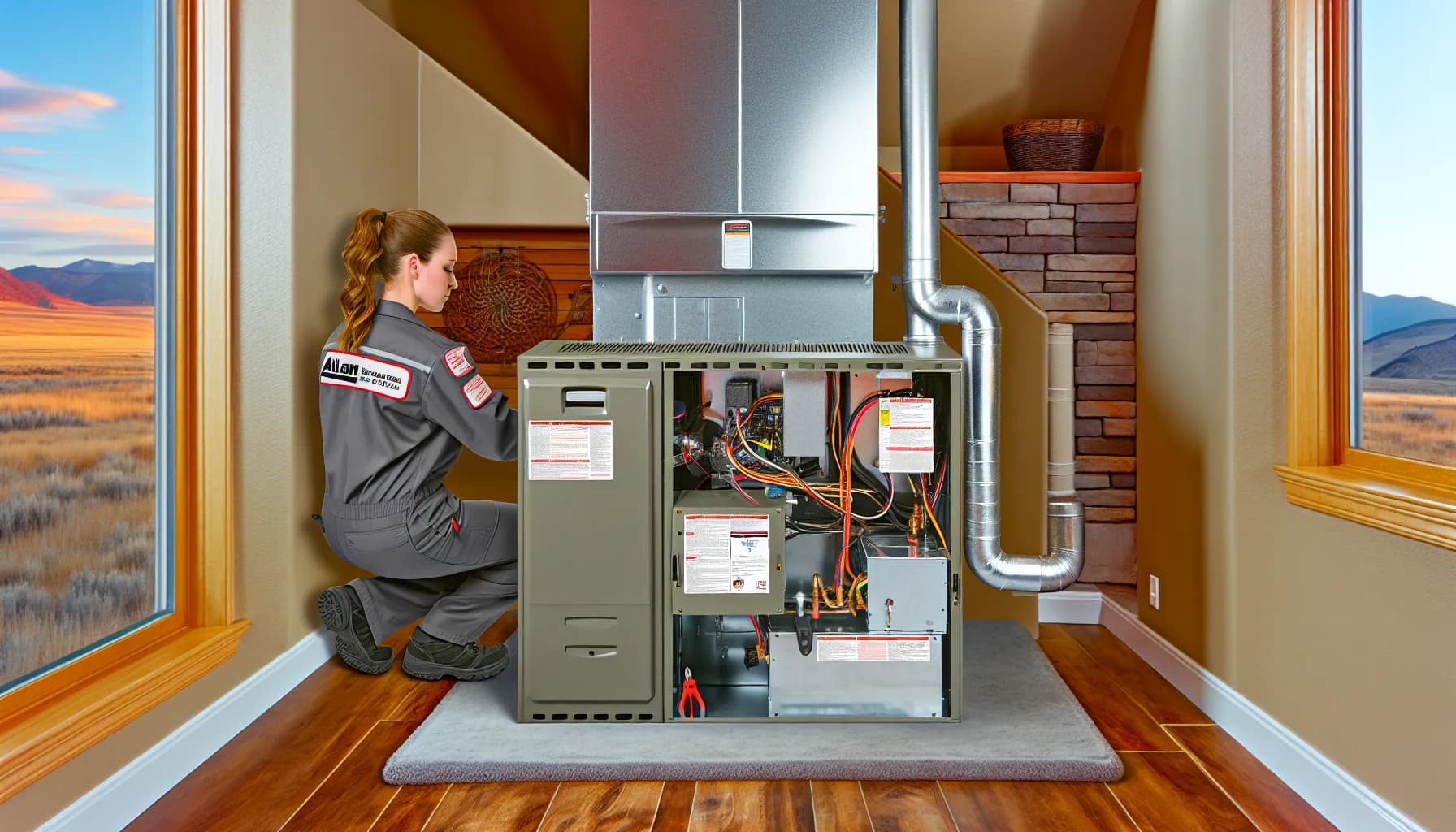 Technician inspecting a furnace in a Colorado Springs home