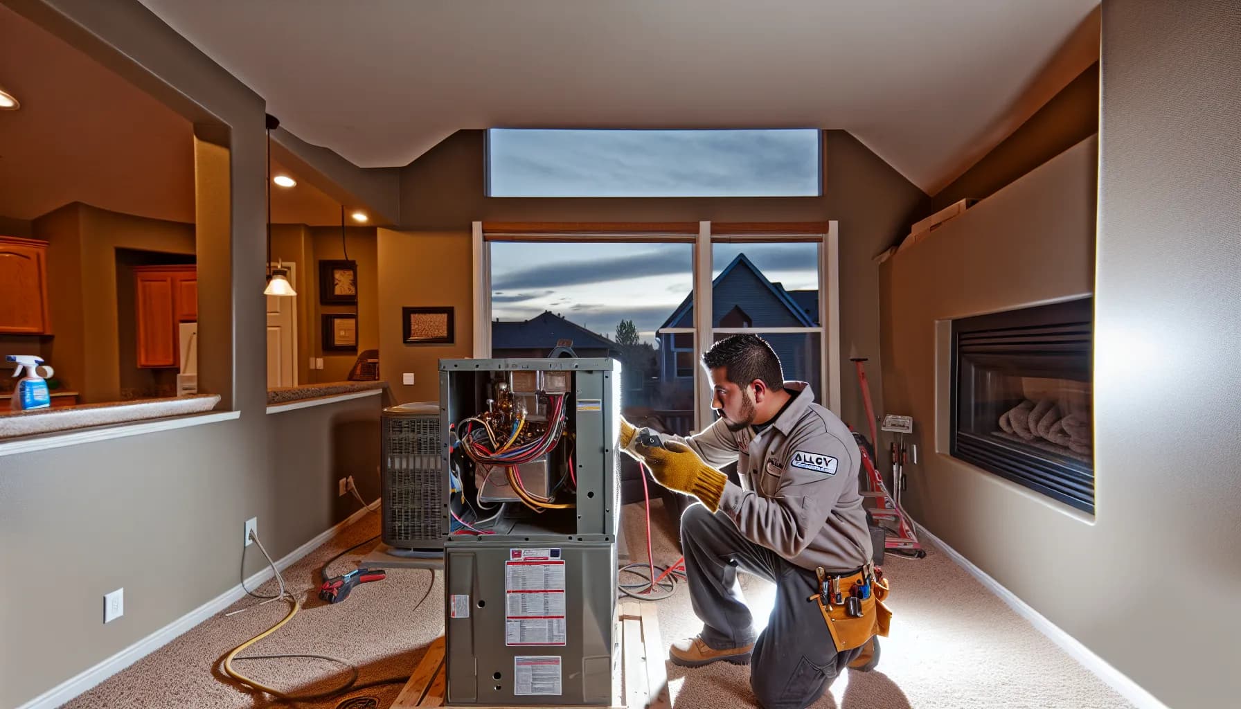 Technician performing HVAC repair in Colorado Springs home