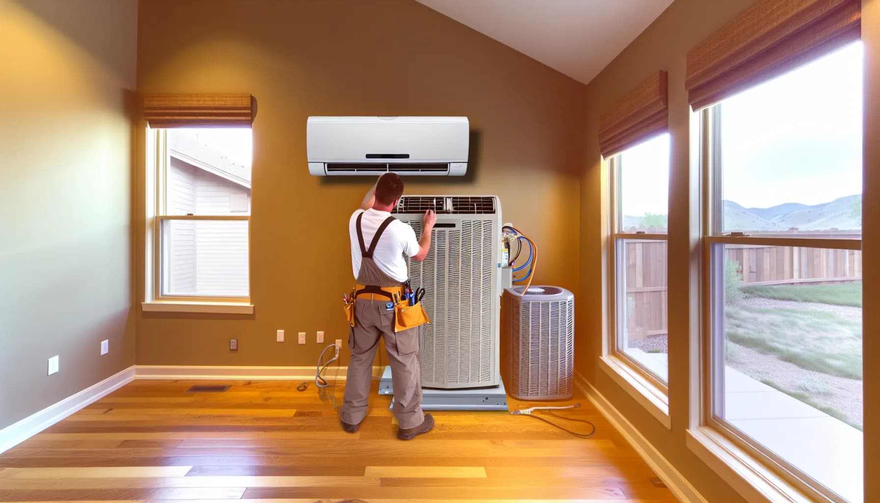 Technician performing HVAC maintenance for energy efficiency