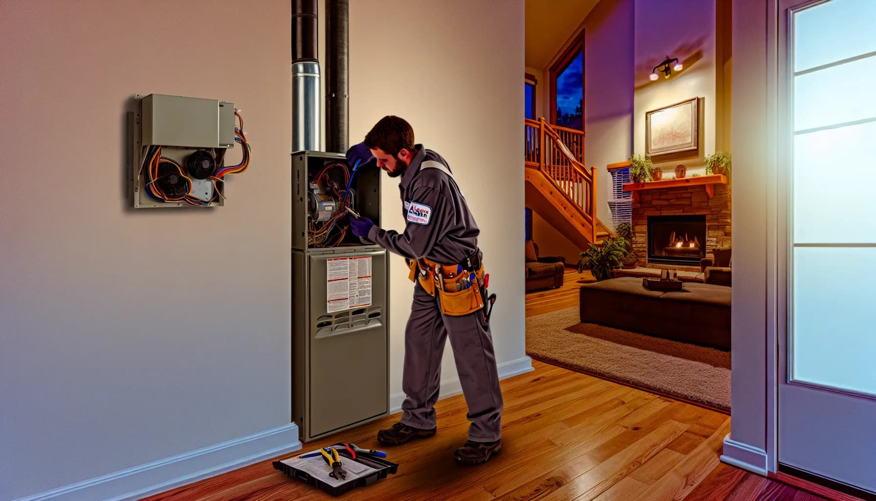 Technician performing HVAC maintenance in a Colorado home