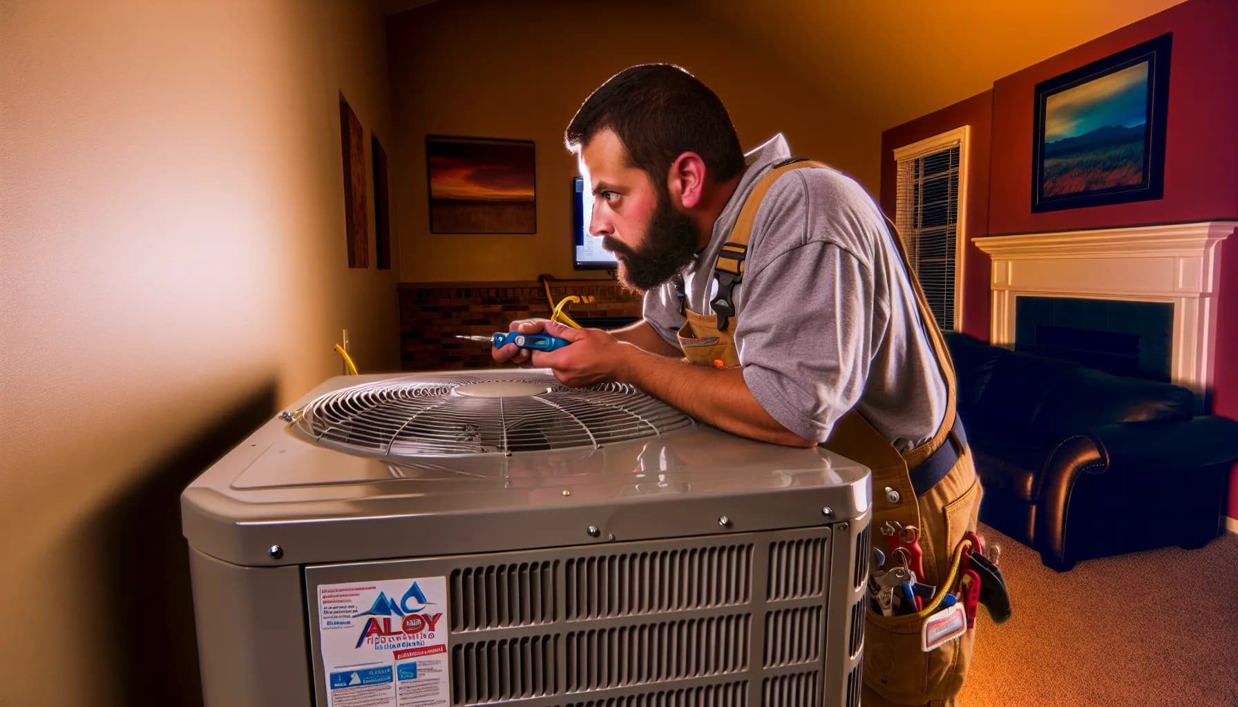 Technician performing HVAC maintenance for energy efficiency