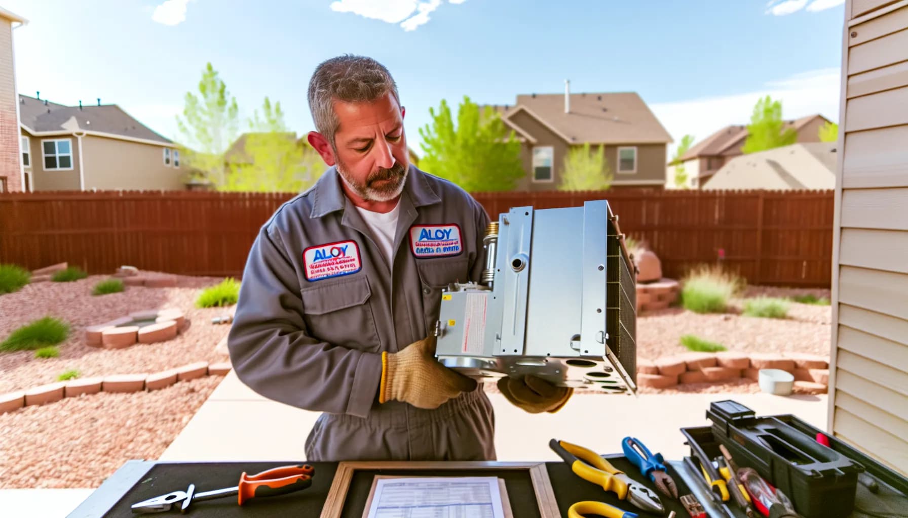 Technician performing HVAC maintenance in a Colorado Springs home
