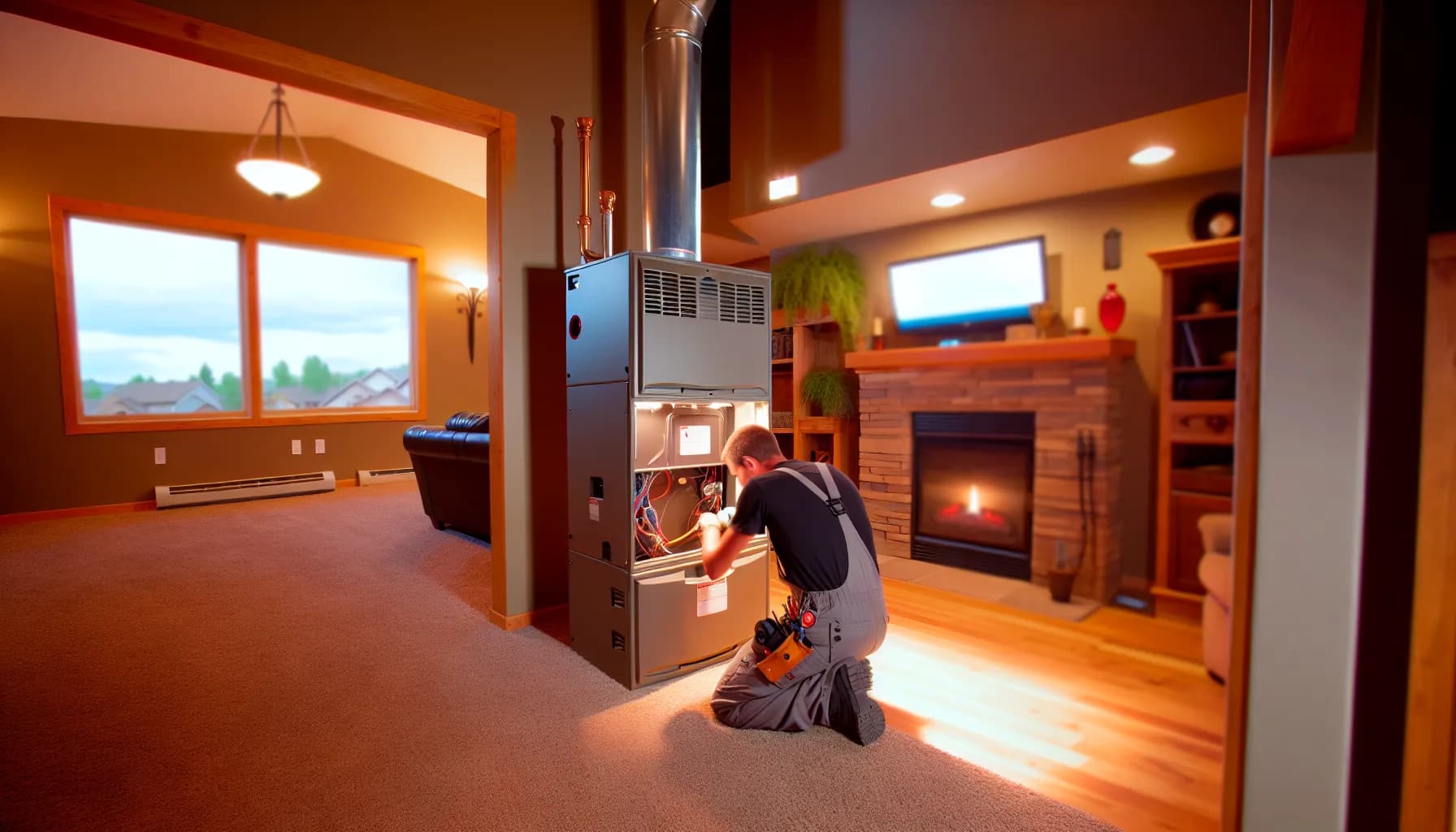 Technician inspecting furnace for carbon monoxide leaks in Colorado home