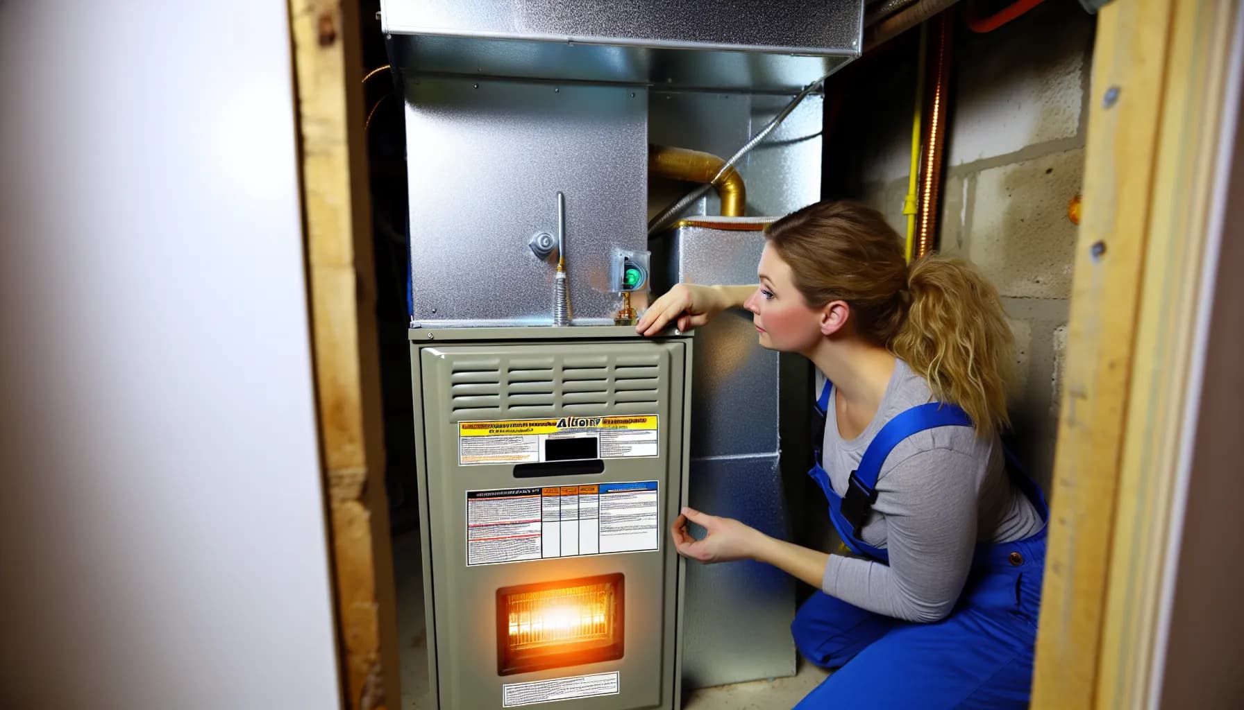Technician inspecting furnace in Colorado Springs home