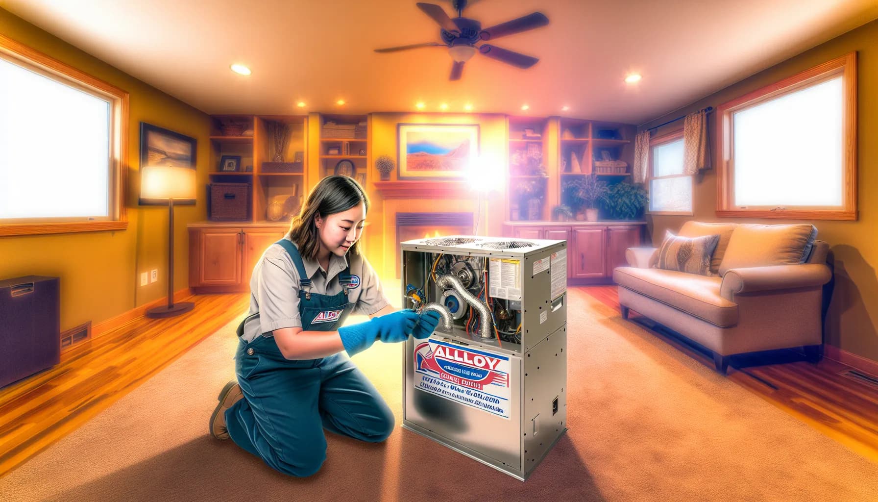 Technician performing HVAC maintenance on furnace in Colorado Springs home