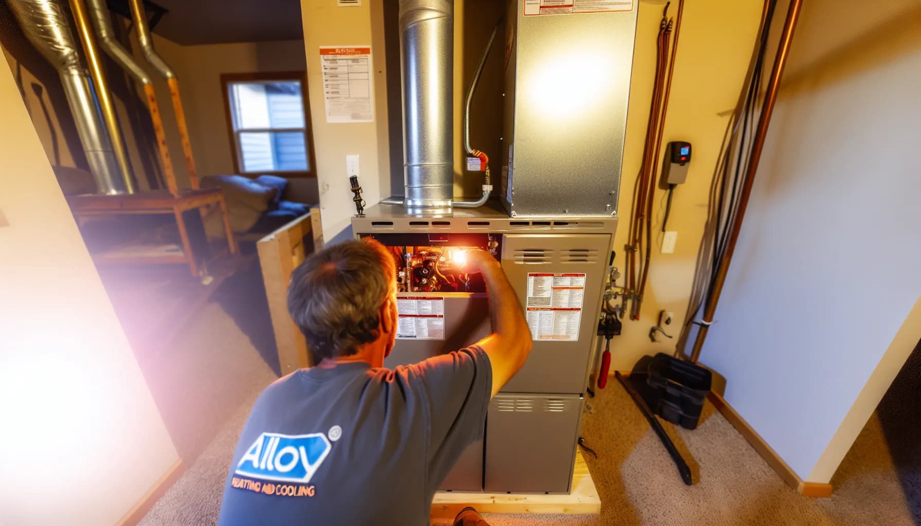 Technician performing HVAC repair in a Colorado Springs home
