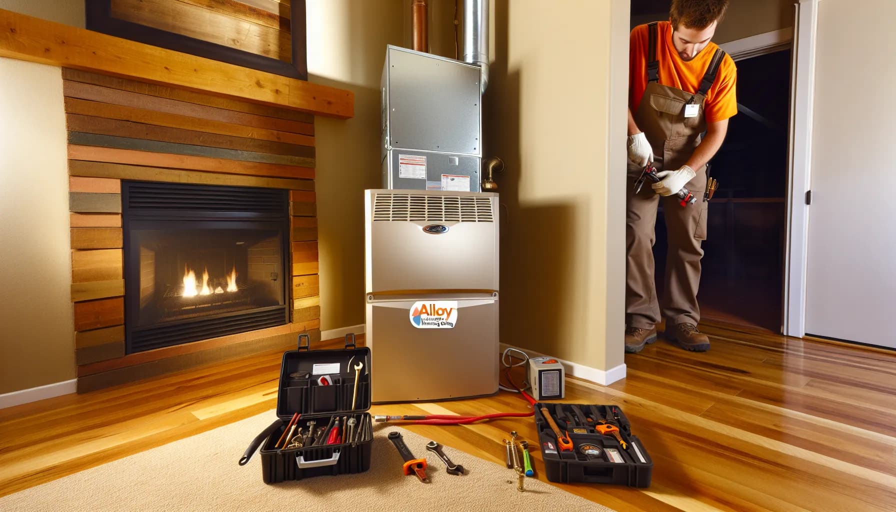 HVAC technician repairing furnace in Colorado Springs home