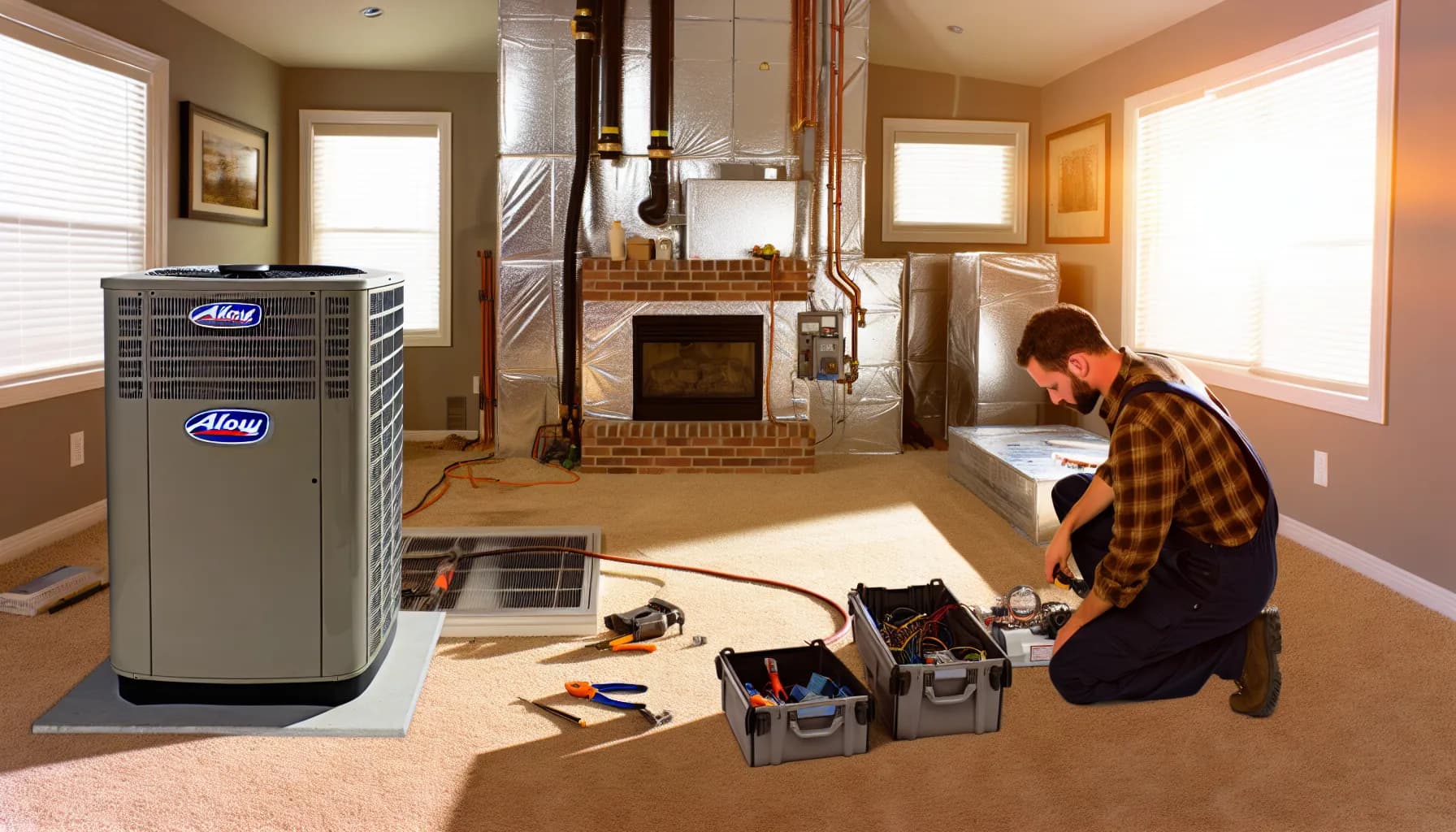 HVAC technician installing a new furnace in a Colorado home