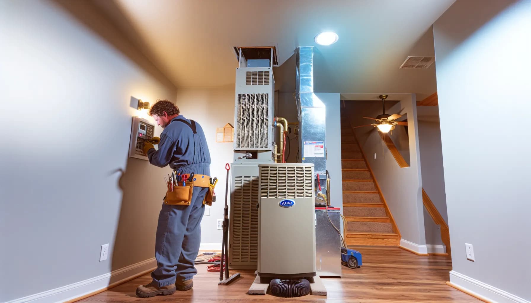 Technician performing HVAC maintenance in Colorado home