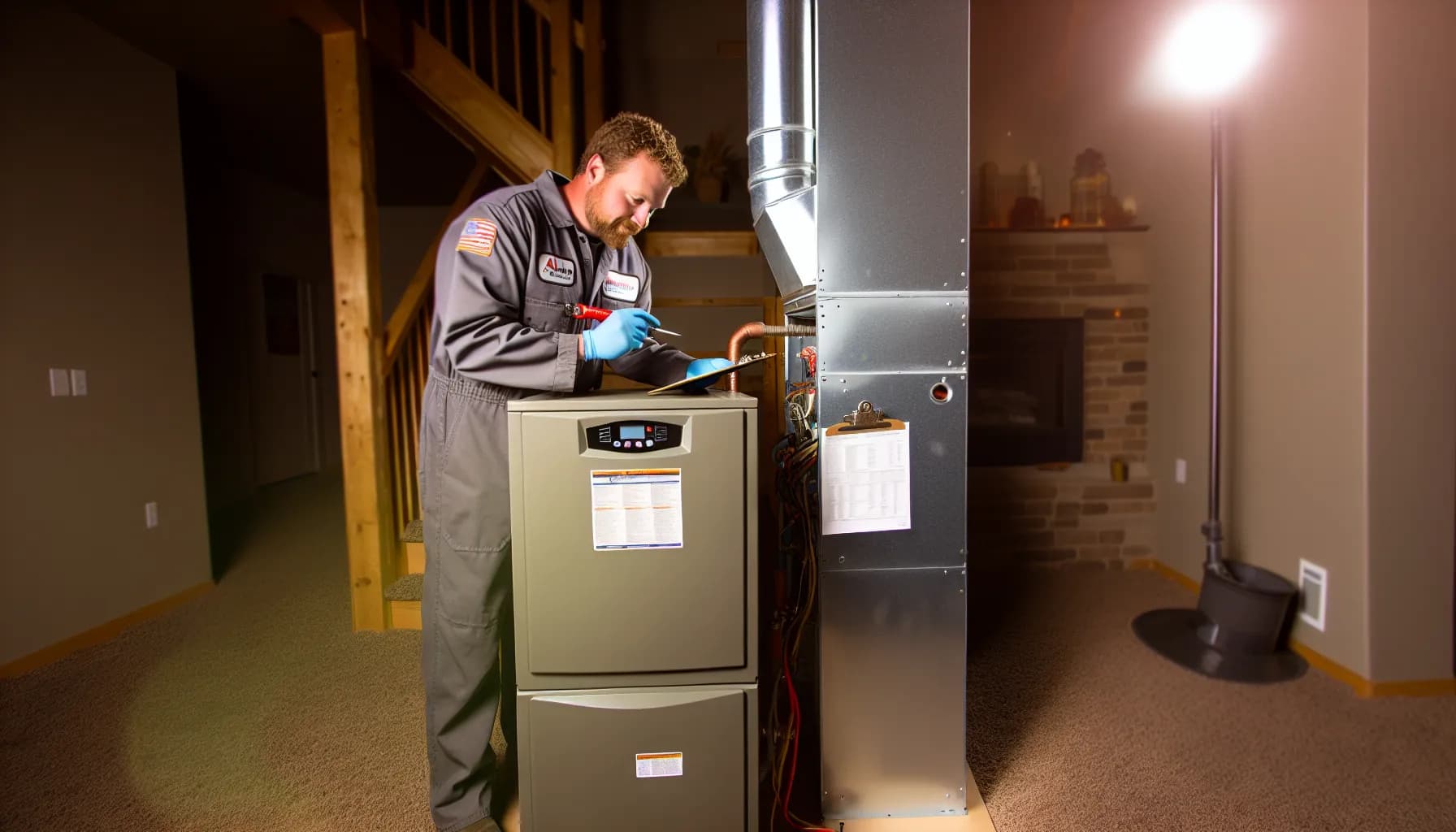 Technician inspecting a furnace in a Colorado Springs home