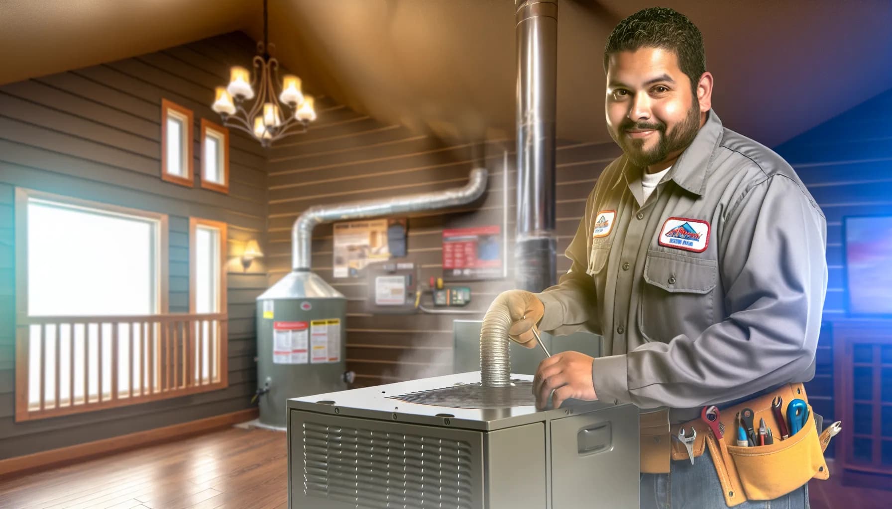 Technician inspecting a furnace in a Colorado Springs home