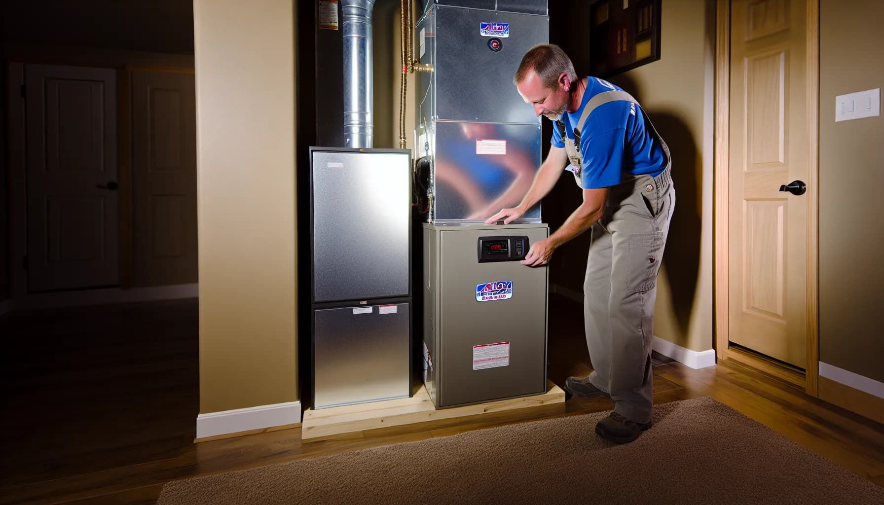 Technician performing HVAC maintenance in a Colorado home