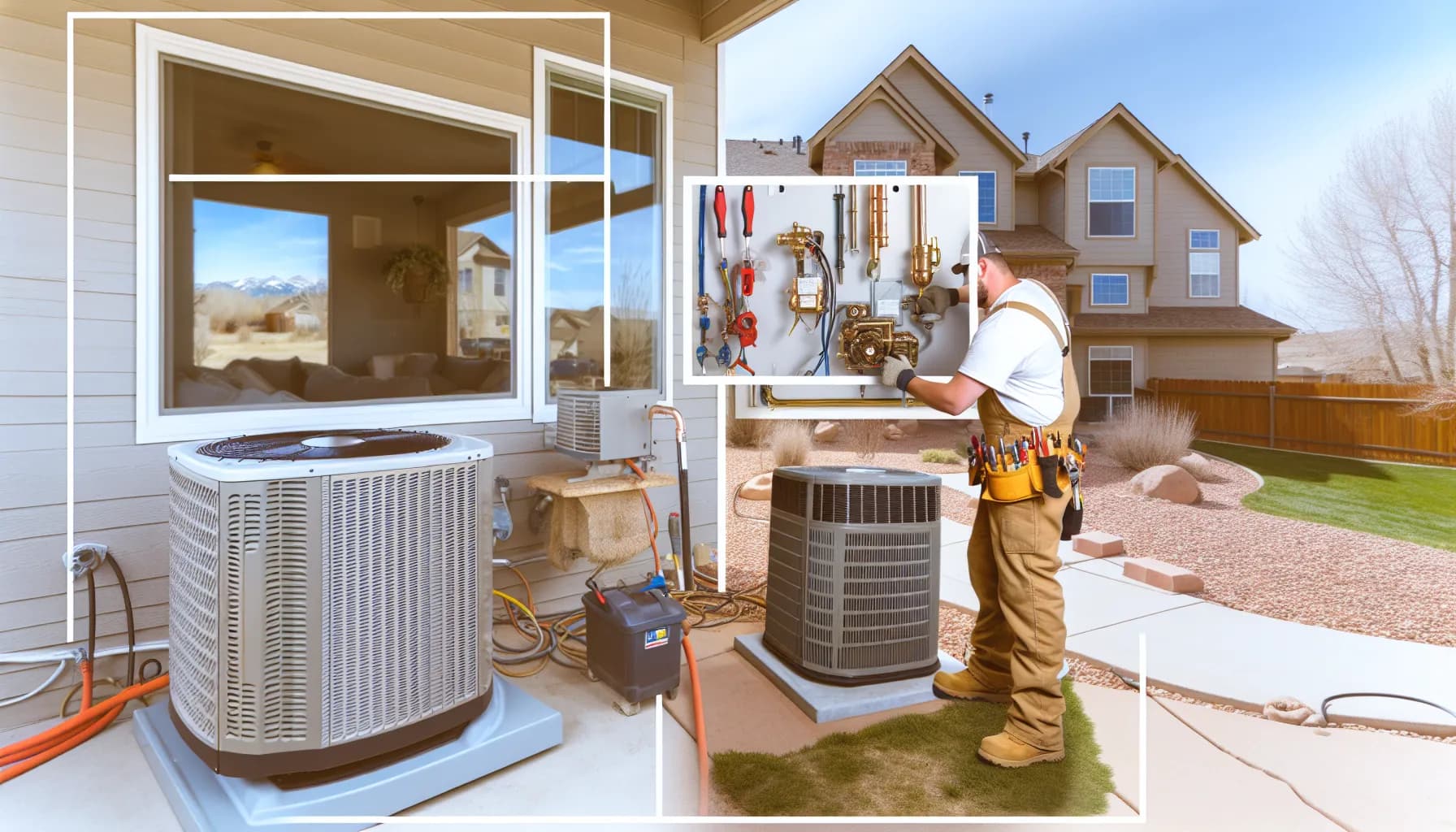 Technician performing HVAC maintenance on residential unit in Colorado