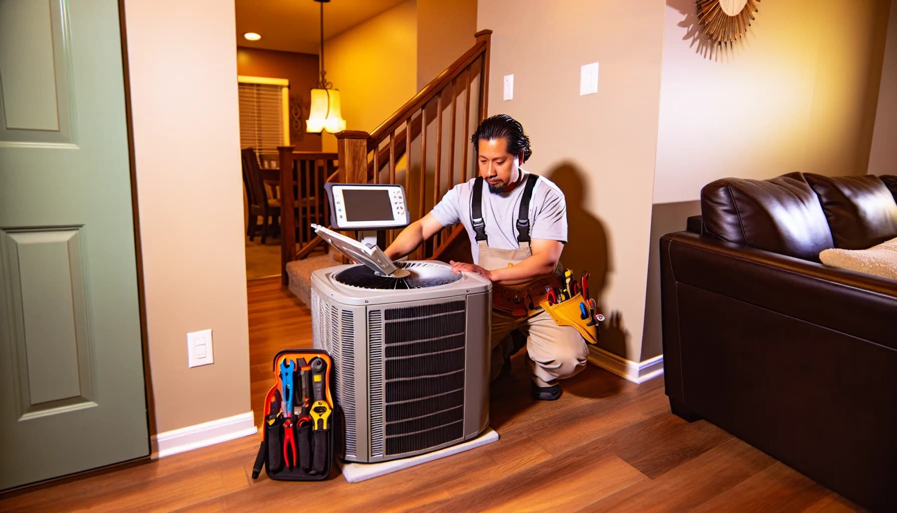 Technician performing HVAC repair in Colorado Springs home