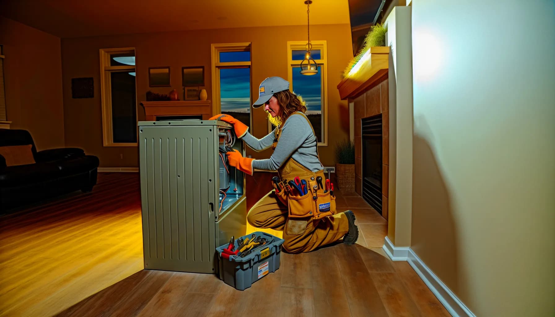 Technician performing HVAC maintenance in Colorado Springs home