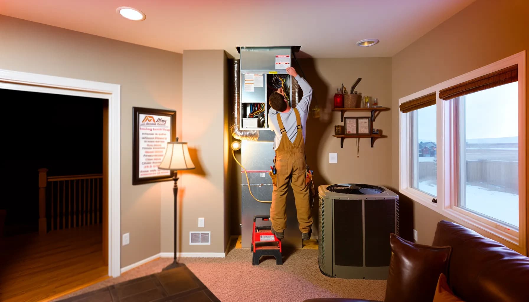 Professional HVAC technician installing a new furnace in a Colorado Springs home