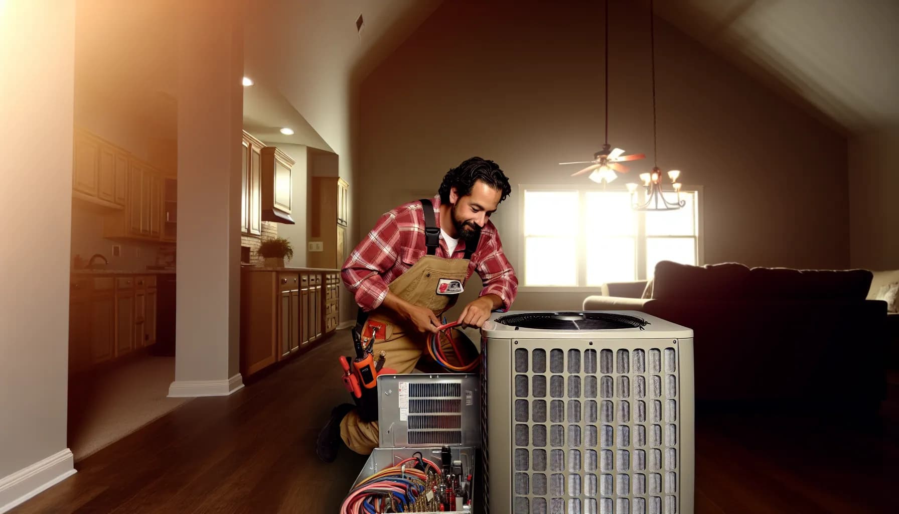 Technician performing HVAC maintenance in Colorado home