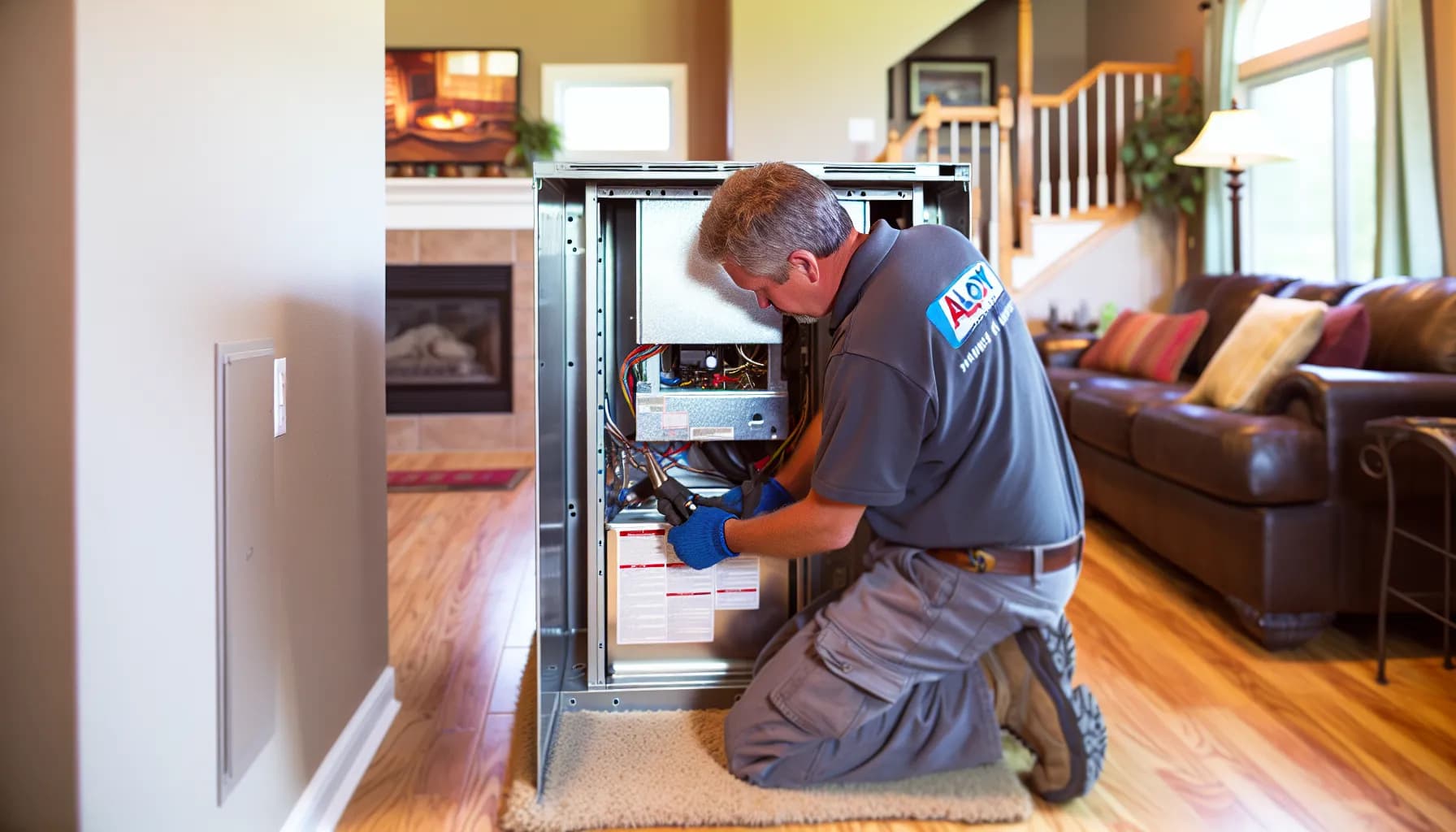 Technician inspecting a furnace in a Colorado Springs home