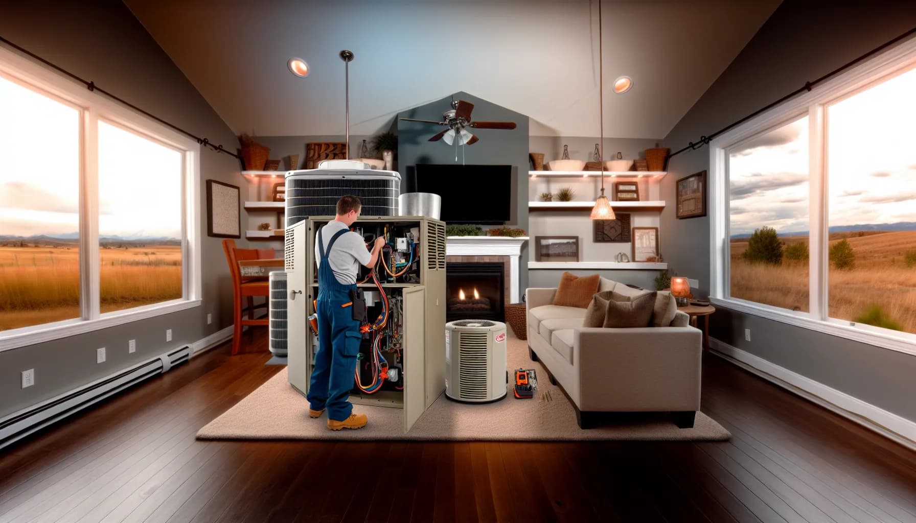 Technician performing HVAC maintenance for energy efficiency