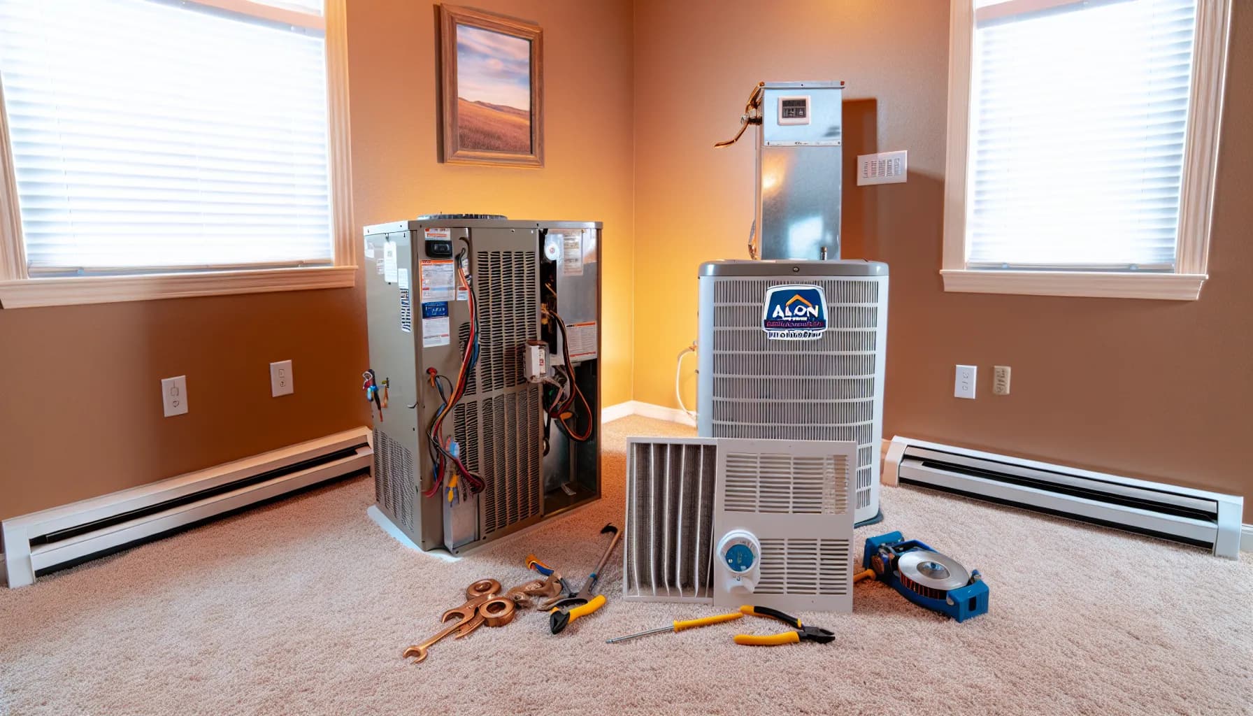 Technician performing HVAC maintenance for energy efficiency