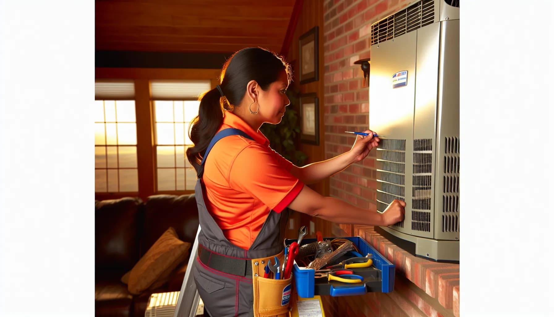 Technician performing HVAC maintenance on outdoor unit