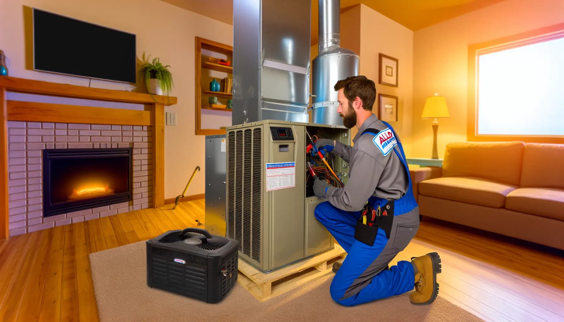Technician optimizing HVAC system for energy efficiency