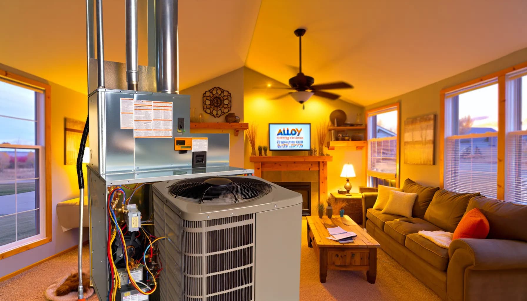 Technician inspecting a central heating furnace in a Colorado home