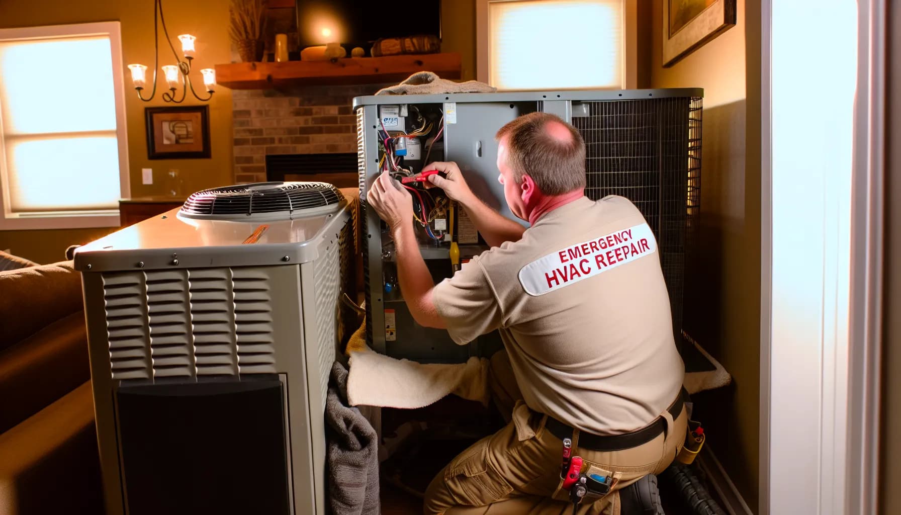 Technician performing HVAC maintenance in Colorado home