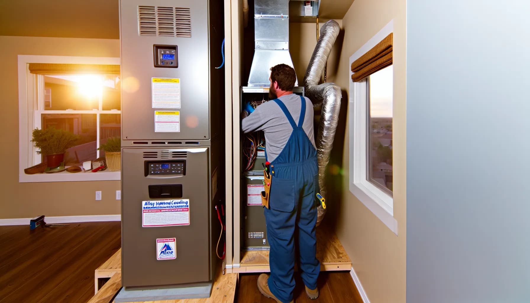 Technician inspecting HVAC furnace in Colorado Springs home