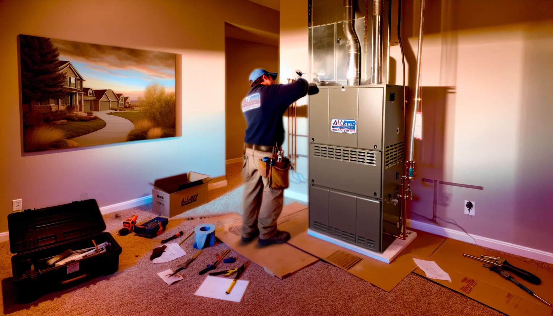 Technician installing HVAC system in a Colorado Springs home